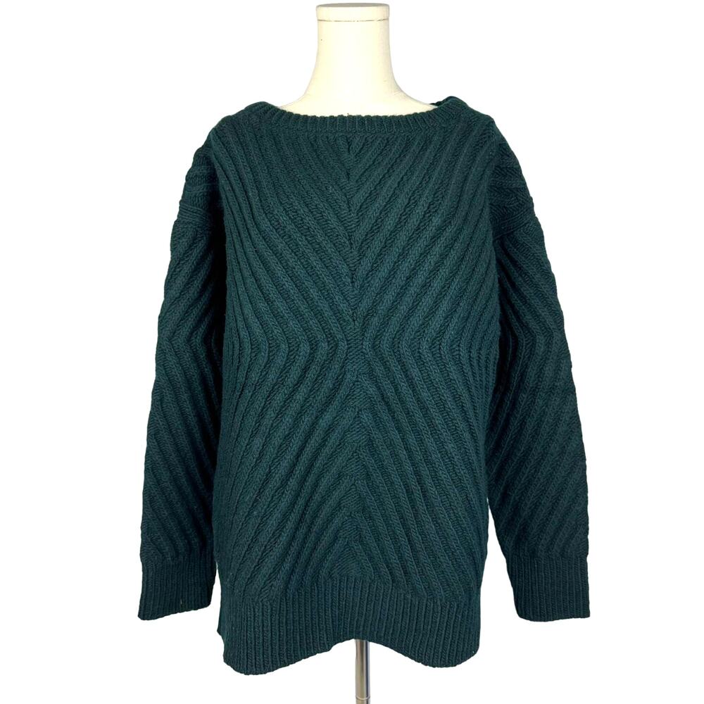 Tempest Bentley Caitlin Chevron Rib Boatneck Sweater Green 100 Wool Women Size S